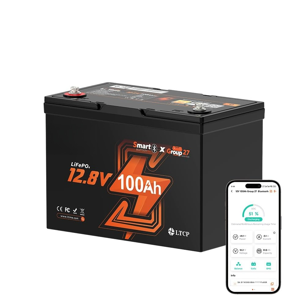 Lifepo4 12V 100Ah Bms Bluetooth - 12V 100Ah LiFePO4バッテリー、RVおよび船舶用グループ27リチウムバッテリー | Bluetooth、100A BMS、最大。