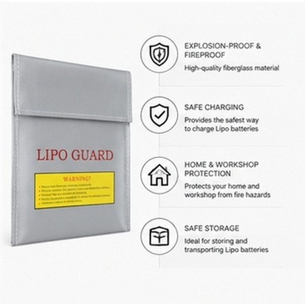 Lipo Battery Fireproof Safety Charge Box - 18x23cm プロフェッショナルRCリポバッテリー用耐火安全ガード 充電保管ポーチ 防爆 耐熱 保護バッグ