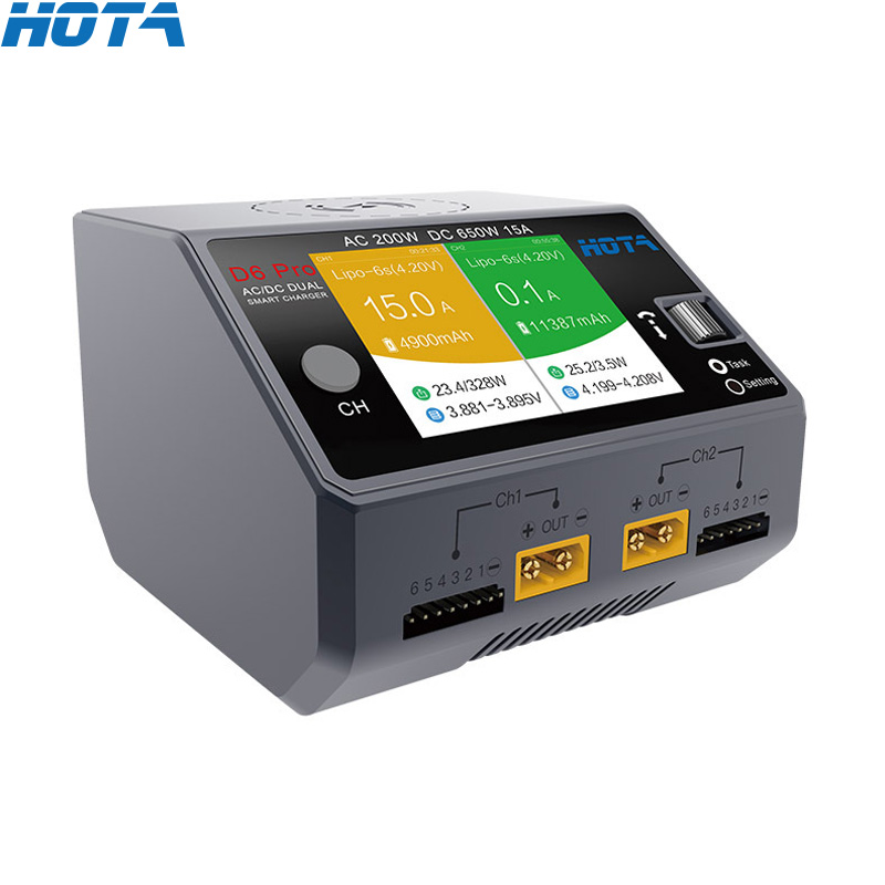 Hota D6 Pro Dual Lipo Charger - Hota-smartバッテリー充電器,rcドローン用クリップ充電器,スペアパーツ,d6 pro,黒,ac 200w,dc 2x325w,15aチャネル