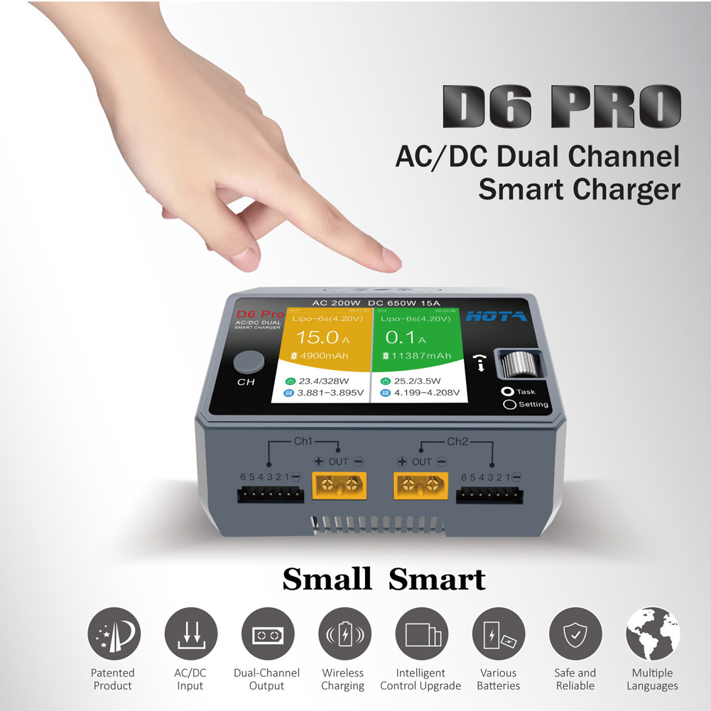 Hota-smartバッテリー充電器,rcドローン用クリップ - Hota D6 Pro Dual Lipo Charger のレビューと価格