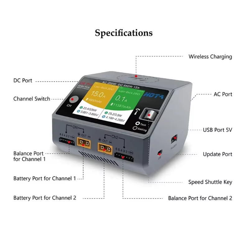 HOTA D6 Pro 200W AC 650W DC デュ - Hota D6 Pro Dual Lipo Charger のレビューと価格